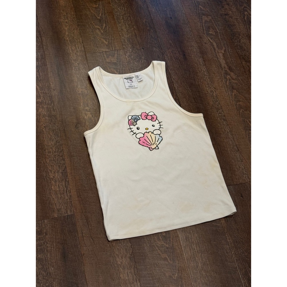Forever 21 Hello Kitty Ribbed Tank Top Plus Size 1X Cream Rhinestone Shell